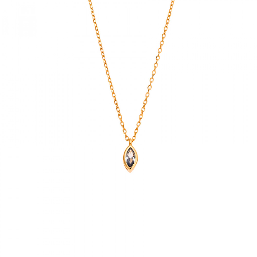 Μενταγιόν Senza Silver 925 Gold Plated, φύλλο με aquamarine ζιργκόν - SSR2780-13GD