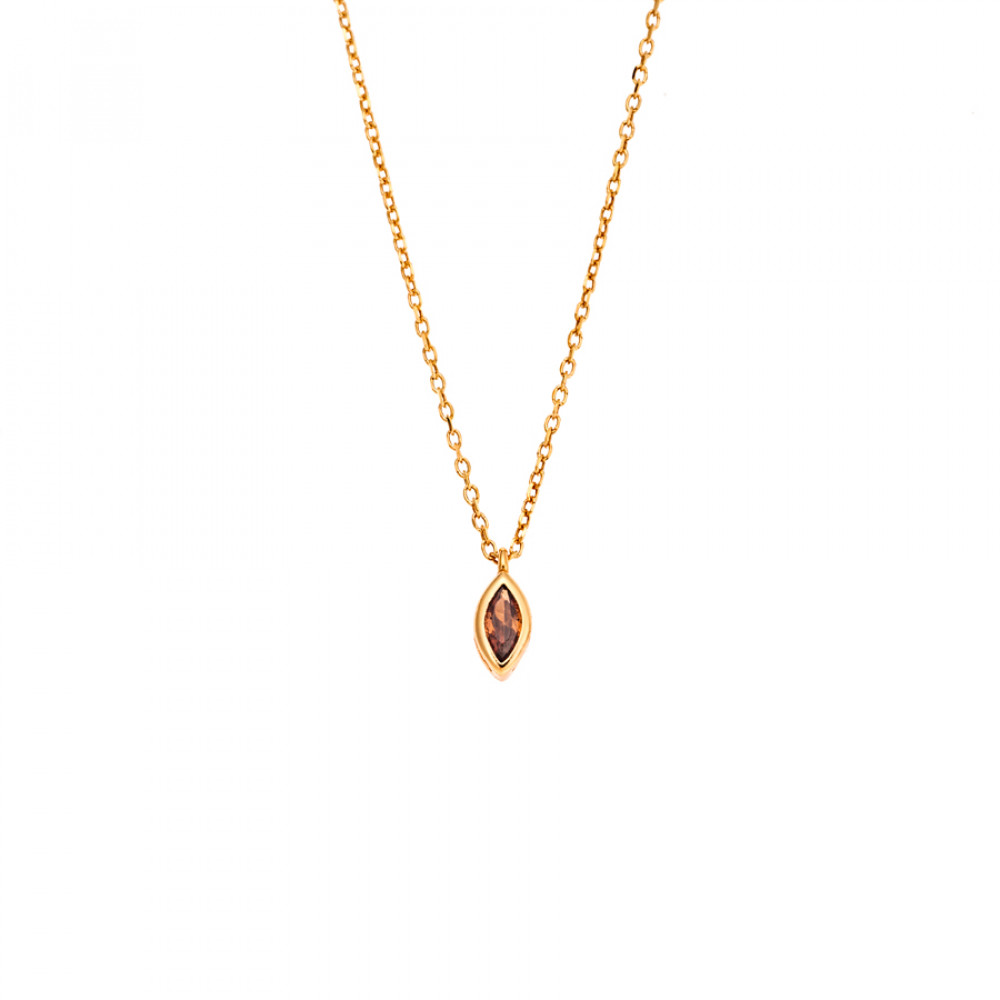 Μενταγιόν Senza Silver 925 Gold Plated, φύλλο με καφέ ζιργκόν - SSR2780-14GD