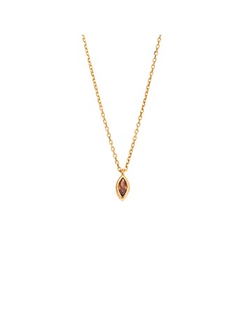 Μενταγιόν Senza Silver 925 Gold Plated, φύλλο με καφέ ζιργκόν - SSR2780-14GD