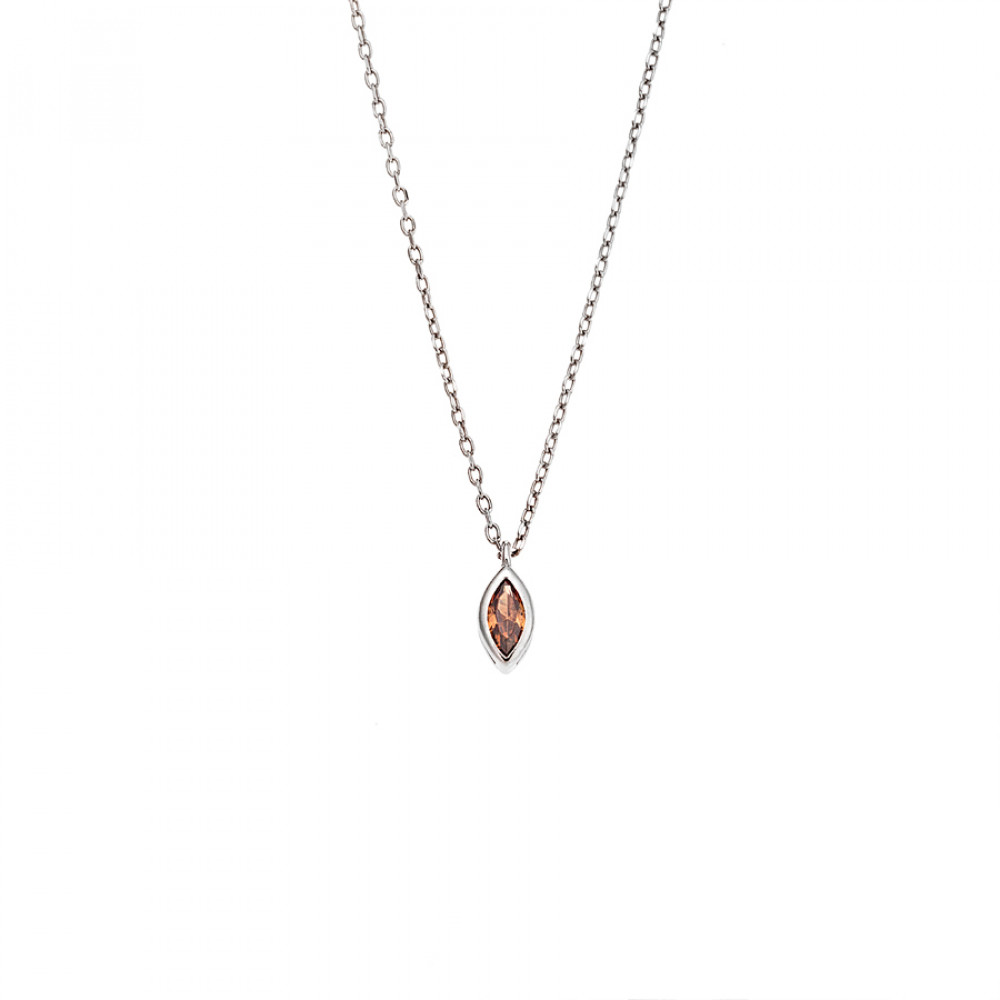 Μενταγιόν Senza Silver 925, φύλλο με καφέ ζιργκόν - SSR2780-14SR