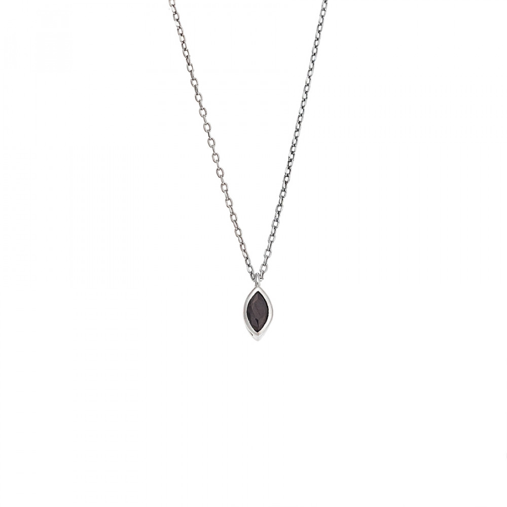 Μενταγιόν Senza Silver 925, φύλλο με μαύρο ζιργκόν - SSR2780-2SR