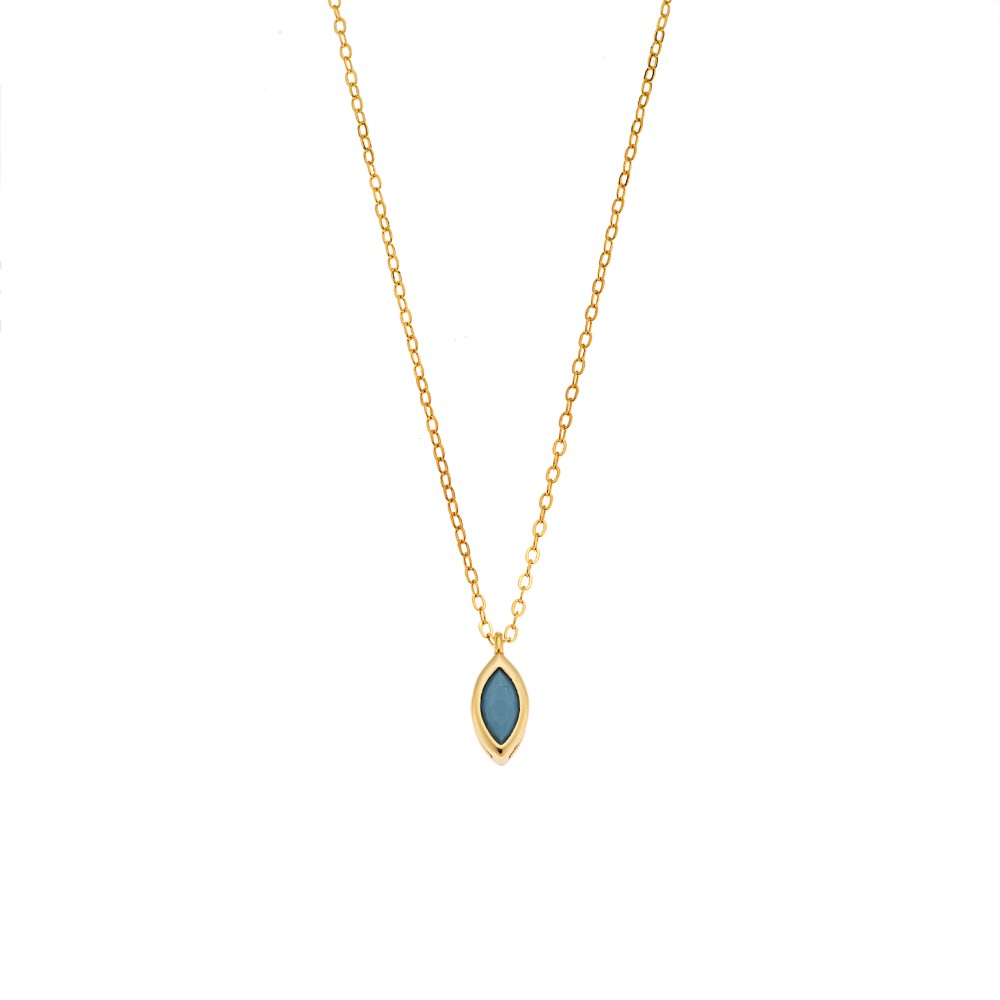 Μενταγιόν Senza Silver 925 Gold Plated, φύλλο με τυρκουάζ ζιργκόν - SSR2780-3GD