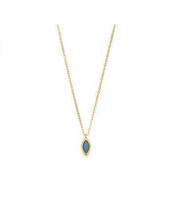 Μενταγιόν Senza Silver 925 Gold Plated, φύλλο με τυρκουάζ ζιργκόν - SSR2780-3GD