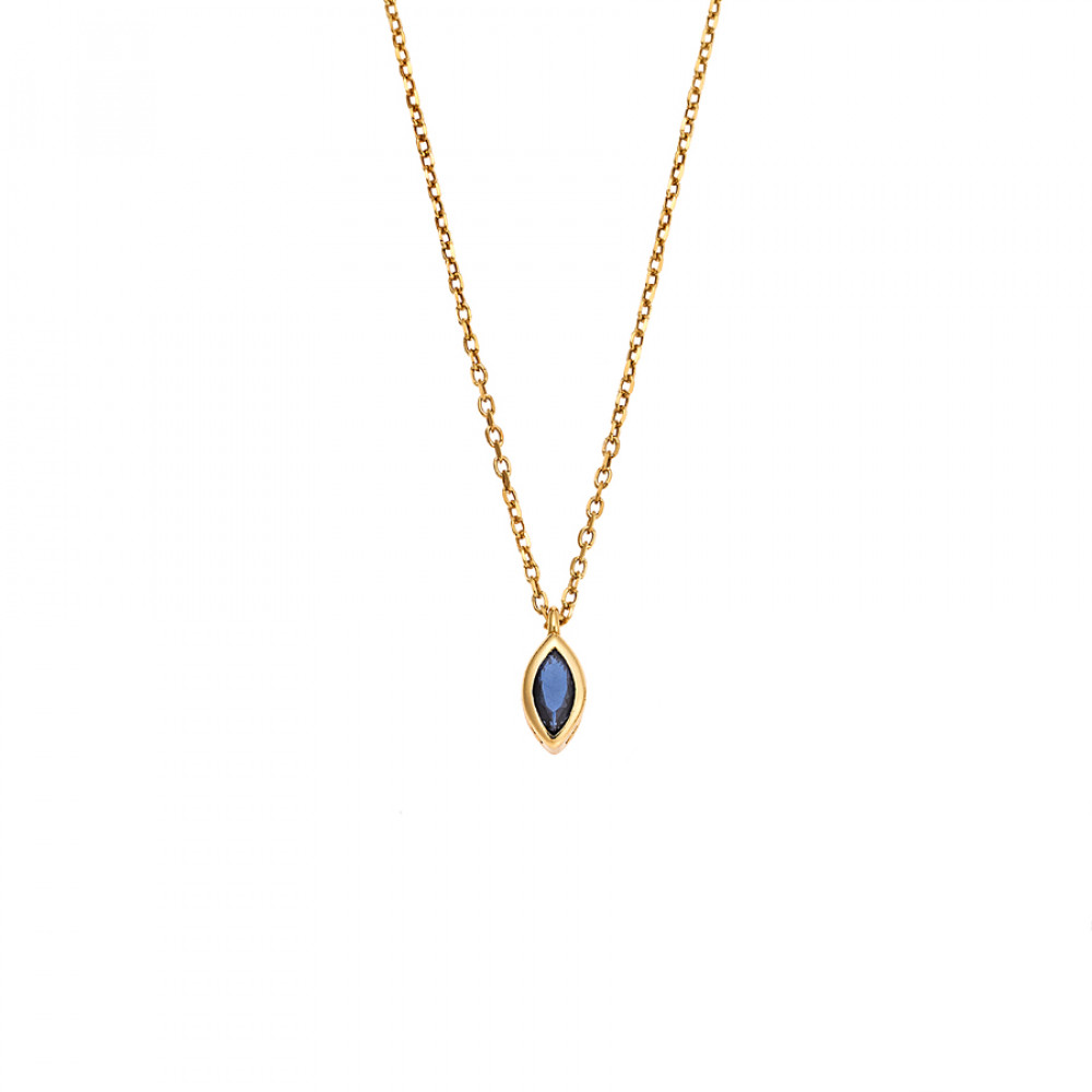 Μενταγιόν Senza Silver 925 Gold Plated, φύλλο με μπλε ζιργκόν - SSR2780-5GD