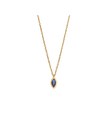 Μενταγιόν Senza Silver 925 Gold Plated, φύλλο με μπλε ζιργκόν - SSR2780-5GD