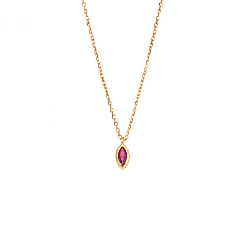 Μενταγιόν Senza Silver 925 Gold Plated, φύλλο με φούξια ζιργκόν - SSR2780-7GD