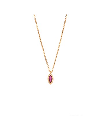 Μενταγιόν Senza Silver 925 Gold Plated, φύλλο με φούξια ζιργκόν - SSR2780-7GD