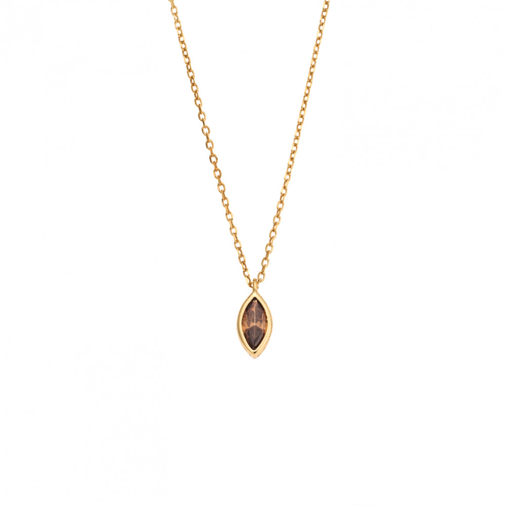 Μενταγιόν Senza Silver 925 Gold Plated, φύλλο με καφέ ζιργκόν - SSR2781-14GD