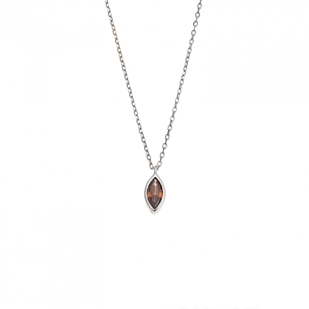 Μενταγιόν Senza Silver 925, φύλλο με καφέ ζιργκόν - SSR2781-14SR