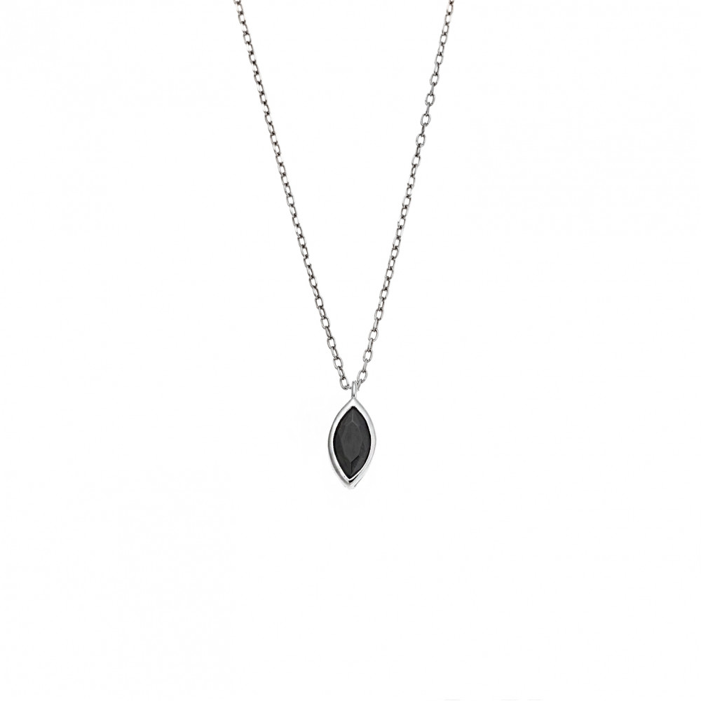 Μενταγιόν Senza Silver 925, φύλλο με μαύρο ζιργκόν - SSR2781-2SR