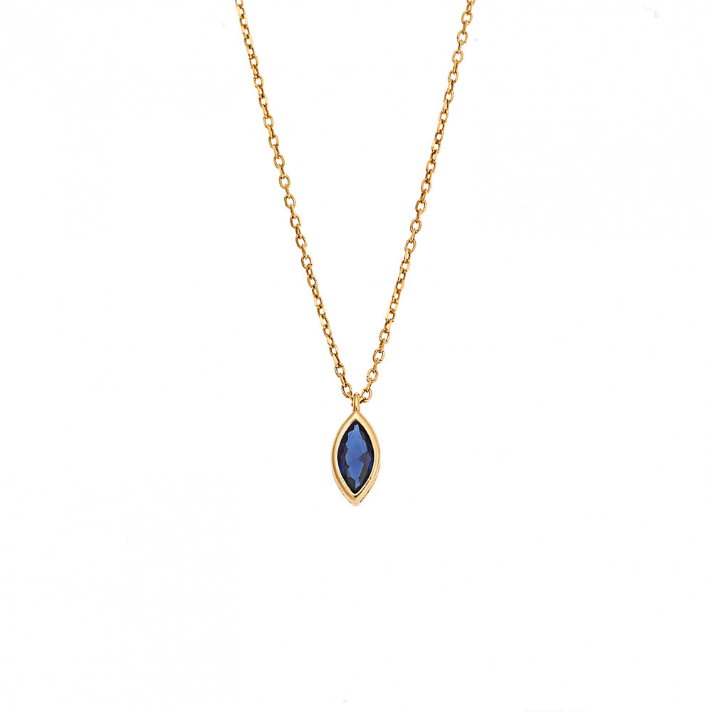 Μενταγιόν Senza Silver 925 Gold Plated, φύλλο με μπλε ζιργκόν - SSR2781-5GD