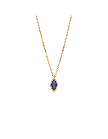 Μενταγιόν Senza Silver 925 Gold Plated, φύλλο με μπλε ζιργκόν - SSR2781-5GD