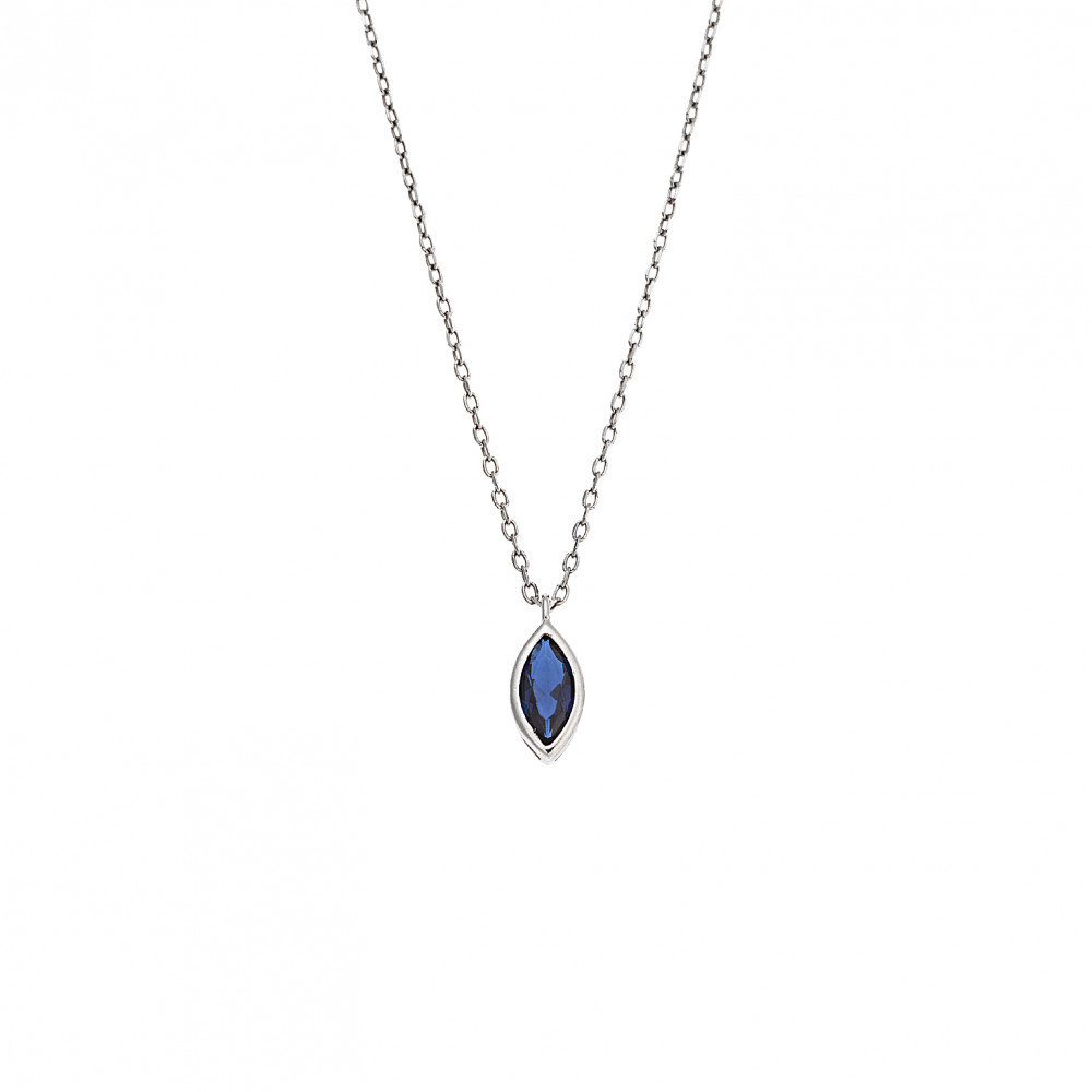 Μενταγιόν Senza Silver 925, φύλλο με μπλε ζιργκόν - SSR2781-5SR