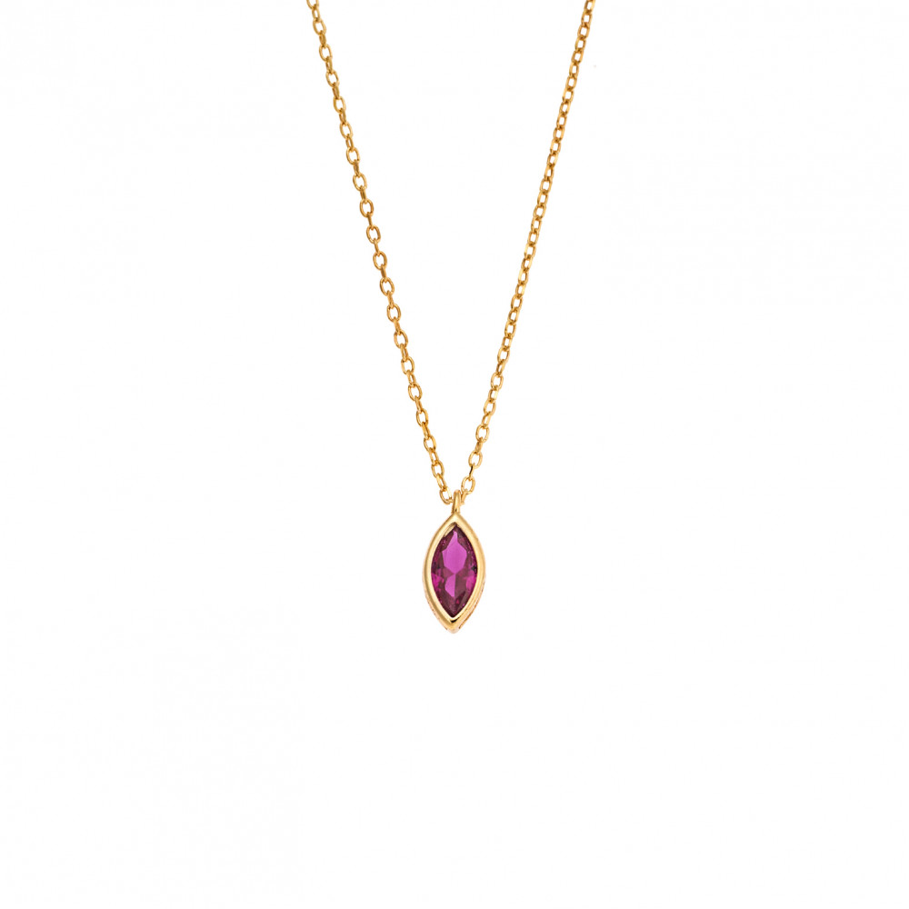 Μενταγιόν Senza Silver 925 Gold Plated, φύλλο με φούξια ζιργκόν - SSR2781-7GD