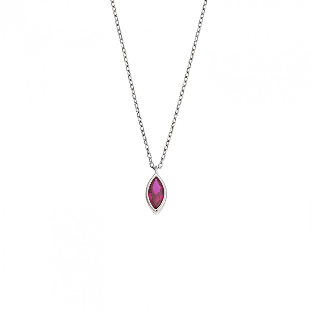 Μενταγιόν Senza Silver 925, φύλλο με φούξια ζιργκόν - SSR2781-7SR