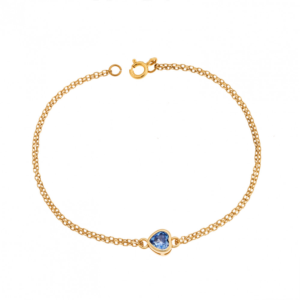 Βραχιόλι Senza Silver 925 Gold Plated, καρδιά με aquamarine ζιργκόν - SSR2792-13GD