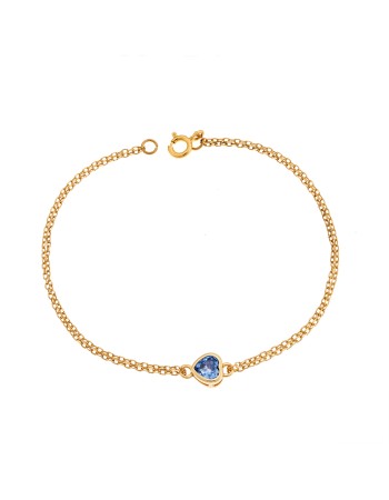 Βραχιόλι Senza Silver 925 Gold Plated, καρδιά με aquamarine ζιργκόν - SSR2792-13GD