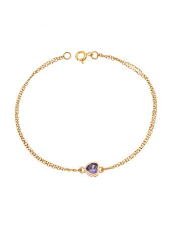 Βραχιόλι Senza Silver 925 Gold Plated, καρδιά με μωβ ζιργκόν - SSR2792-9GD