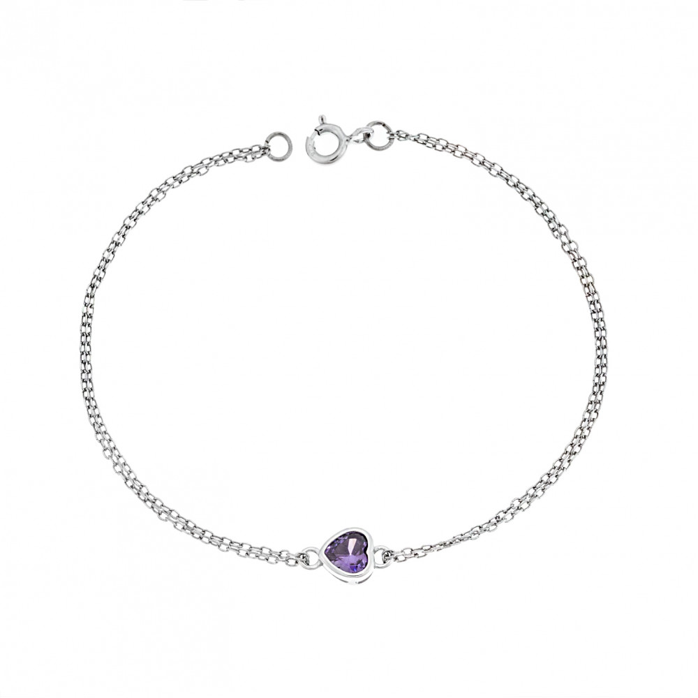 Βραχιόλι Senza Silver 925, καρδιά με μωβ ζιργκόν - SSR2792-9SR