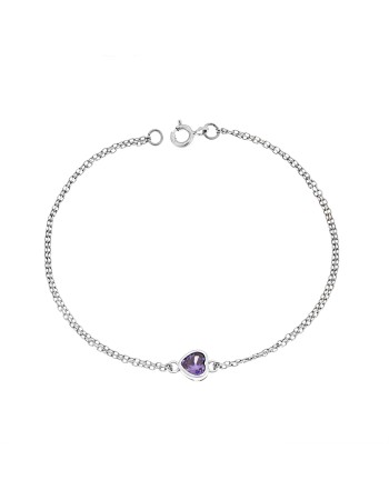 Βραχιόλι Senza Silver 925, καρδιά με μωβ ζιργκόν - SSR2792-9SR