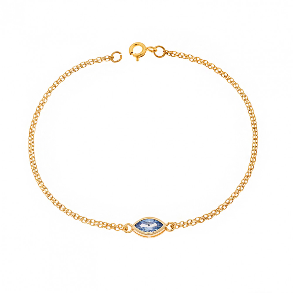 Βραχιόλι Senza Silver 925 Gold Plated, φύλλο με aquamarine ζιργκόν - SSR2793-13GD