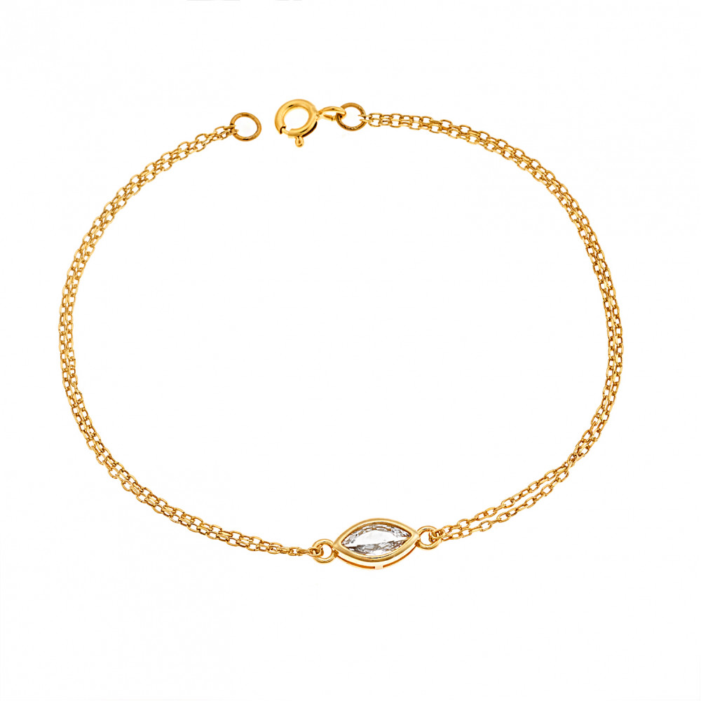 Βραχιόλι Senza Silver 925 Gold Plated, φύλλο με διάφανο ζιργκόν - SSR2793-1GD