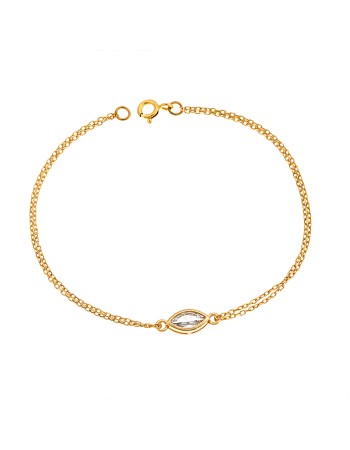 Βραχιόλι Senza Silver 925 Gold Plated, φύλλο με διάφανο ζιργκόν - SSR2793-1GD