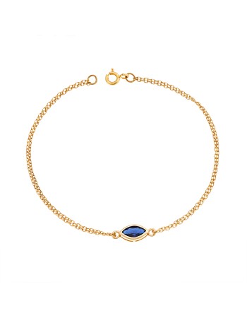 Βραχιόλι Senza Silver 925 Gold Plated, φύλλο με μπλε ζιργκόν - SSR2793-5GD