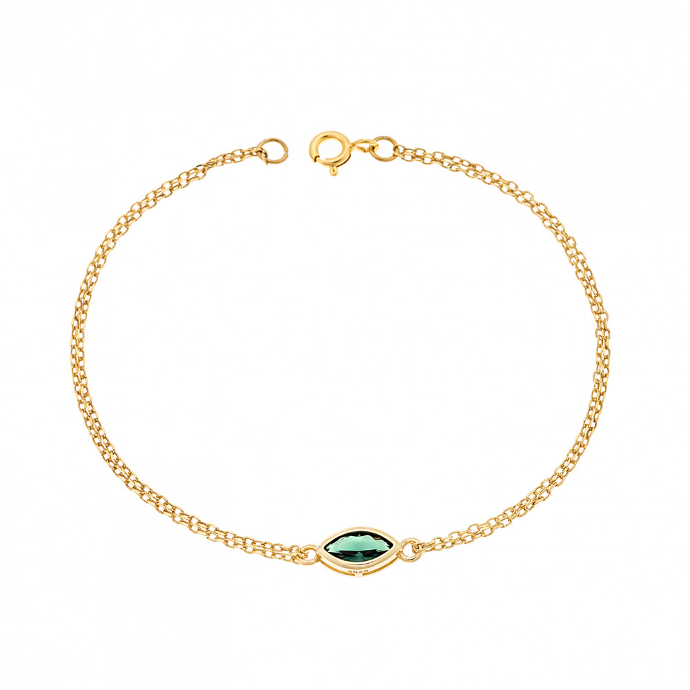 Βραχιόλι Senza Silver 925 Gold Plated, φύλλο με πράσινο ζιργκόν - SSR2793-6GD