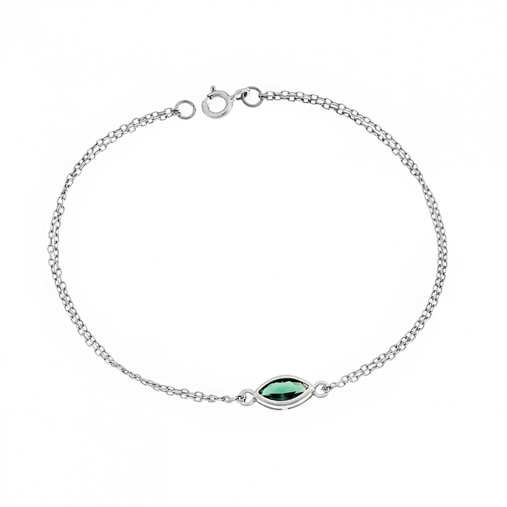 Βραχιόλι Senza Silver 925, φύλλο με πράσινο ζιργκόν - SSR2793-6SR