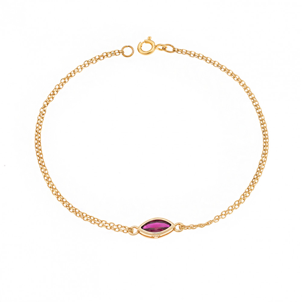 Βραχιόλι Senza Silver 925 Gold Plated, φύλλο με κόκκινο ζιργκόν - SSR2793-8GD