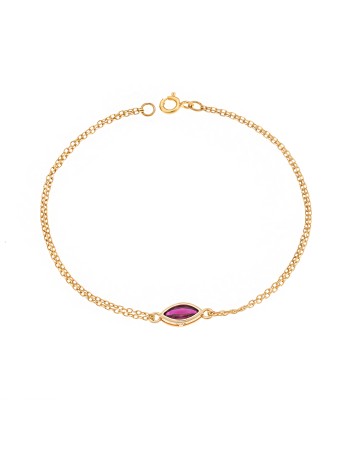 Βραχιόλι Senza Silver 925 Gold Plated, φύλλο με κόκκινο ζιργκόν - SSR2793-8GD