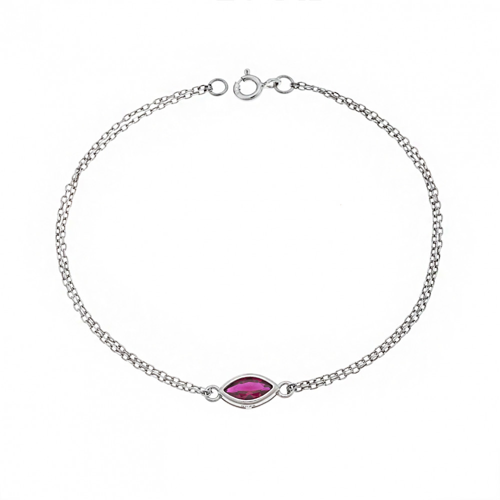 Βραχιόλι Senza Silver 925, φύλλο με κόκκινο ζιργκόν - SSR2793-8SR