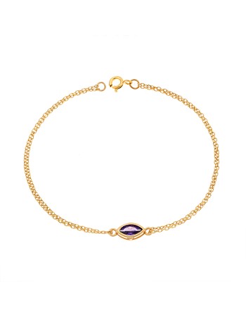 Βραχιόλι Senza Silver 925 Gold Plated, φύλλο με μωβ ζιργκόν - SSR2793-9GD