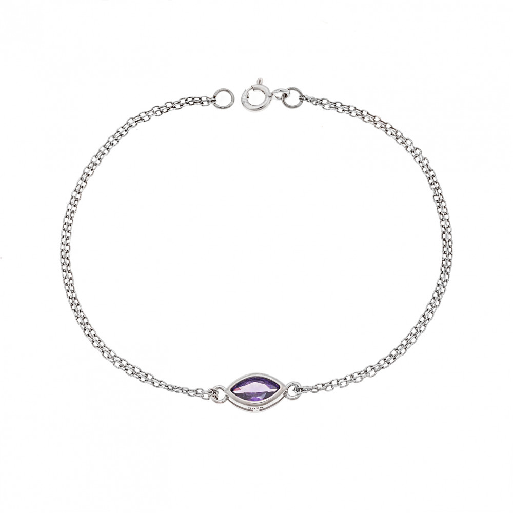 Βραχιόλι Senza Silver 925, φύλλο με μωβ ζιργκόν - SSR2793-9SR
