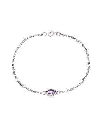 Βραχιόλι Senza Silver 925, φύλλο με μωβ ζιργκόν - SSR2793-9SR