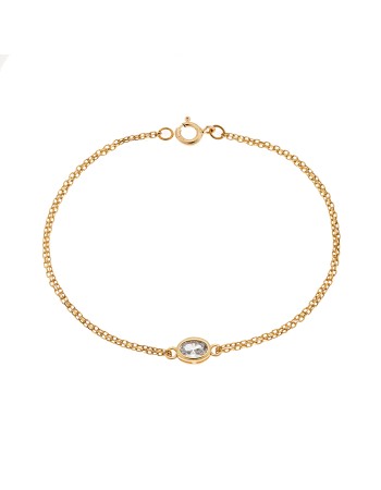 Βραχιόλι Senza Silver 925 Gold Plated, οβάλ με διάφανο ζιργκόν - SSR2794-1GD