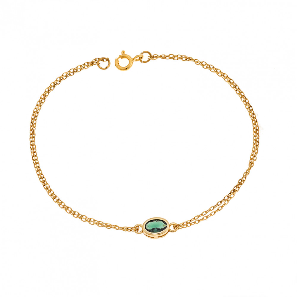 Βραχιόλι Senza Silver 925 Gold Plated, οβάλ με πράσινο ζιργκόν - SSR2794-6GD