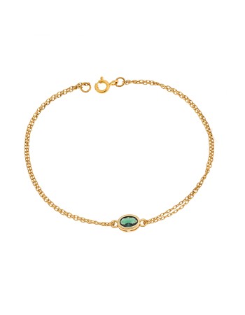 Βραχιόλι Senza Silver 925 Gold Plated, οβάλ με πράσινο ζιργκόν - SSR2794-6GD
