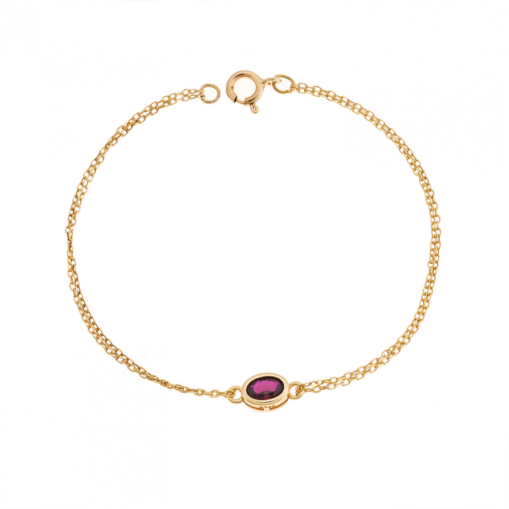 Βραχιόλι Senza Silver 925 Gold Plated, οβάλ με κόκκινο ζιργκόν - SSR2794-8GD