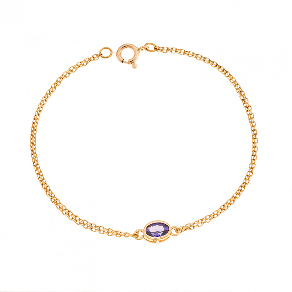 Βραχιόλι Senza Silver 925 Gold Plated, οβάλ με μωβ ζιργκόν - SSR2794-9GD