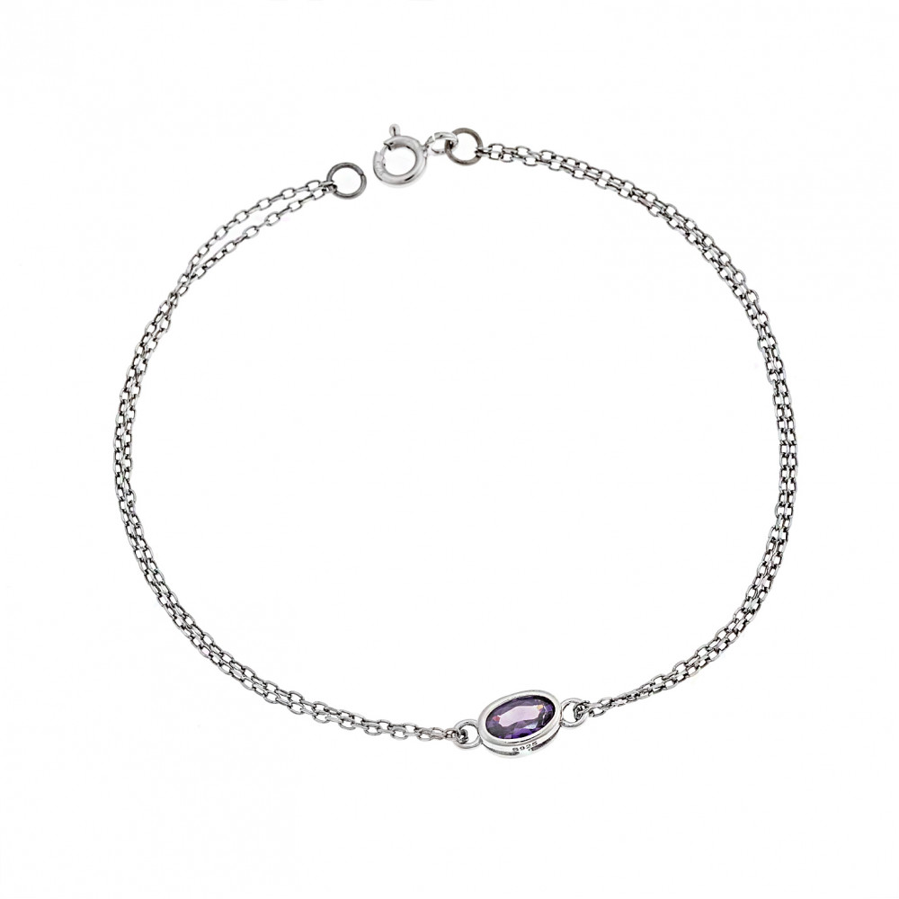 Βραχιόλι Senza Silver 925, οβάλ με μωβ ζιργκόν - SSR2794-9SR
