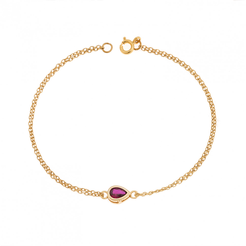 Βραχιόλι Senza Silver 925 Gold Plated, δάκρυ με κόκκινο ζιργκόν - SSR2795-8GD