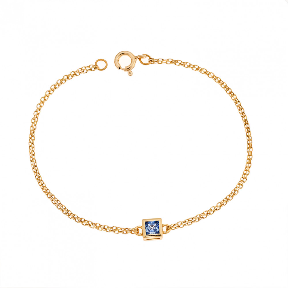Βραχιόλι Senza Silver 925 Gold Plated, τετράγωνο με aquamarine ζιργκόν - SSR2796-13GD