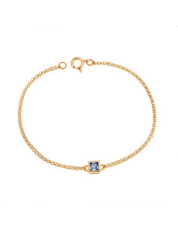 Βραχιόλι Senza Silver 925 Gold Plated, τετράγωνο με aquamarine ζιργκόν - SSR2796-13GD