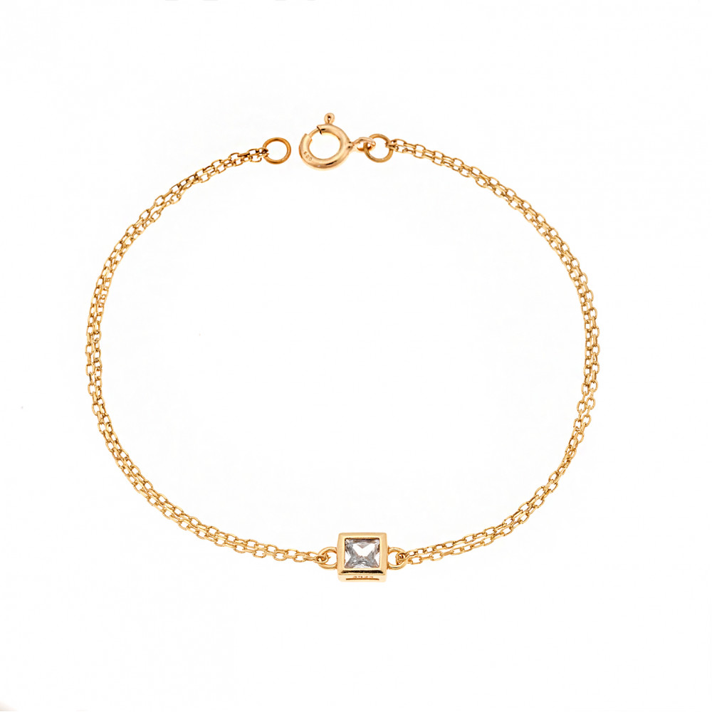 Βραχιόλι Senza Silver 925 Gold Plated, τετράγωνο με διαφανές ζιργκόν - SSR2796-1GD