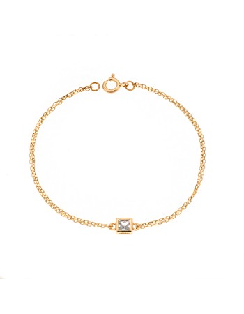 Βραχιόλι Senza Silver 925 Gold Plated, τετράγωνο με διαφανές ζιργκόν - SSR2796-1GD