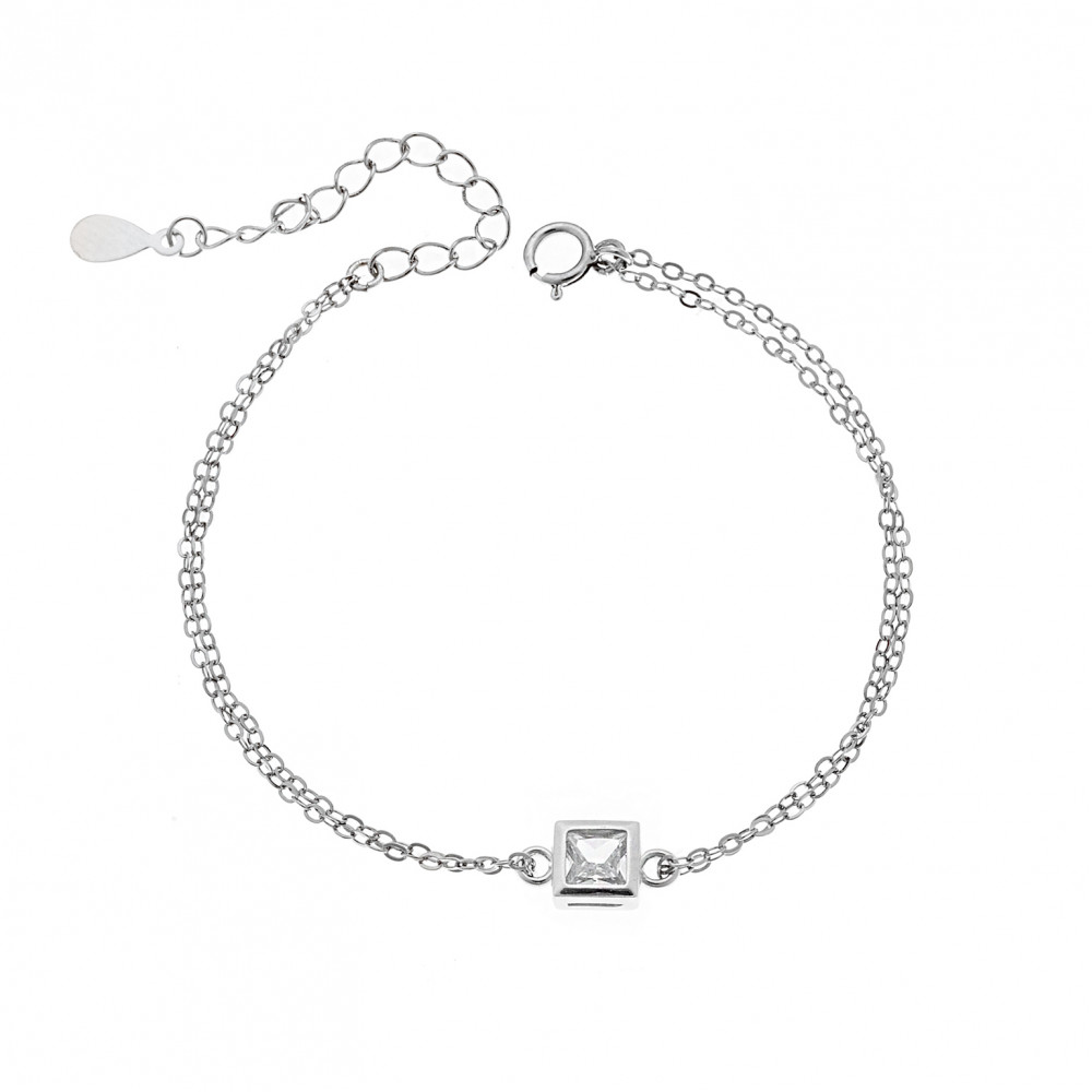 Βραχιόλι Senza Silver 925, τετράγωνο με διαφανές ζιργκόν - SSR2796-1SR