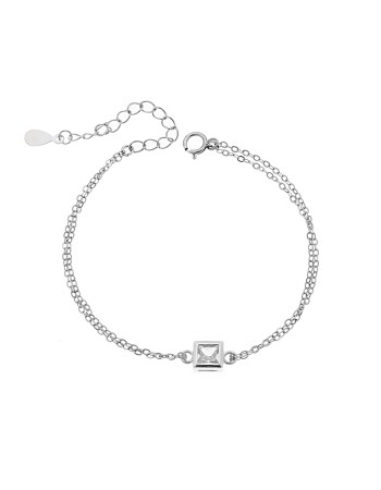 Βραχιόλι Senza Silver 925, τετράγωνο με διαφανές ζιργκόν - SSR2796-1SR