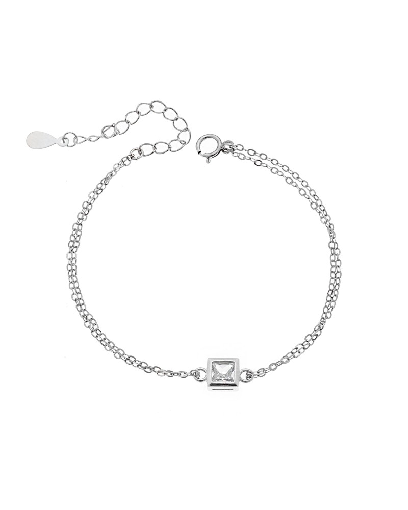 Βραχιόλι Senza Silver 925, τετράγωνο με διαφανές ζιργκόν - SSR2796-1SR